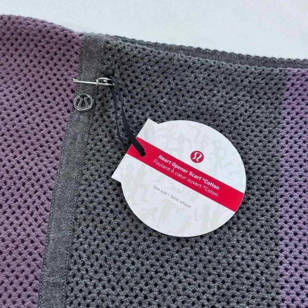 Lululemon Heart Opener Scarf Purple Grey Striped Cotton OS NWT 25x70